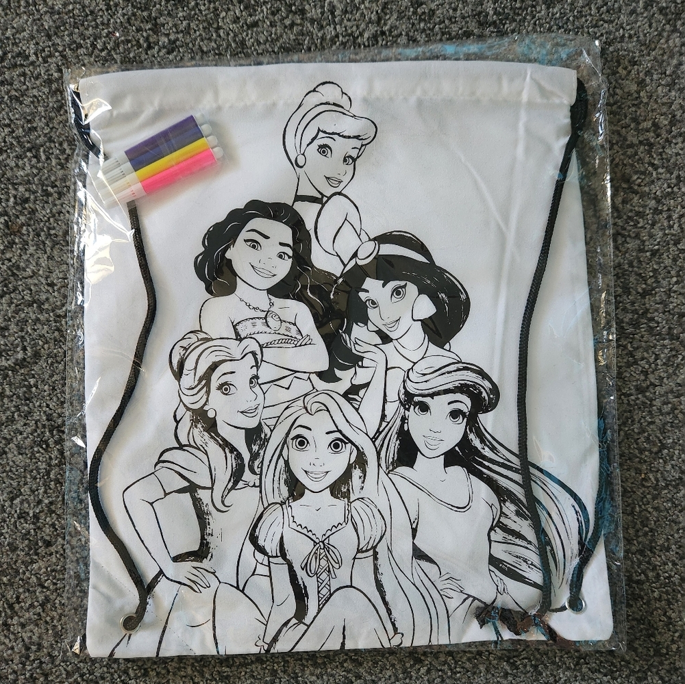 NWOT Disney Princess Color your own drawstring backpack